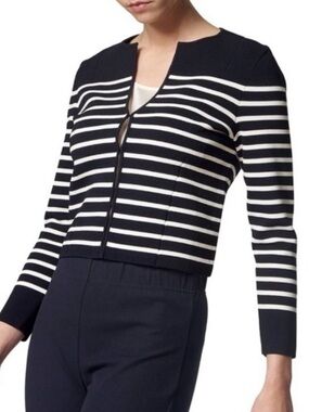LK Bennett Mia Striped Cropped Cardigan Sweater | MEDIUM